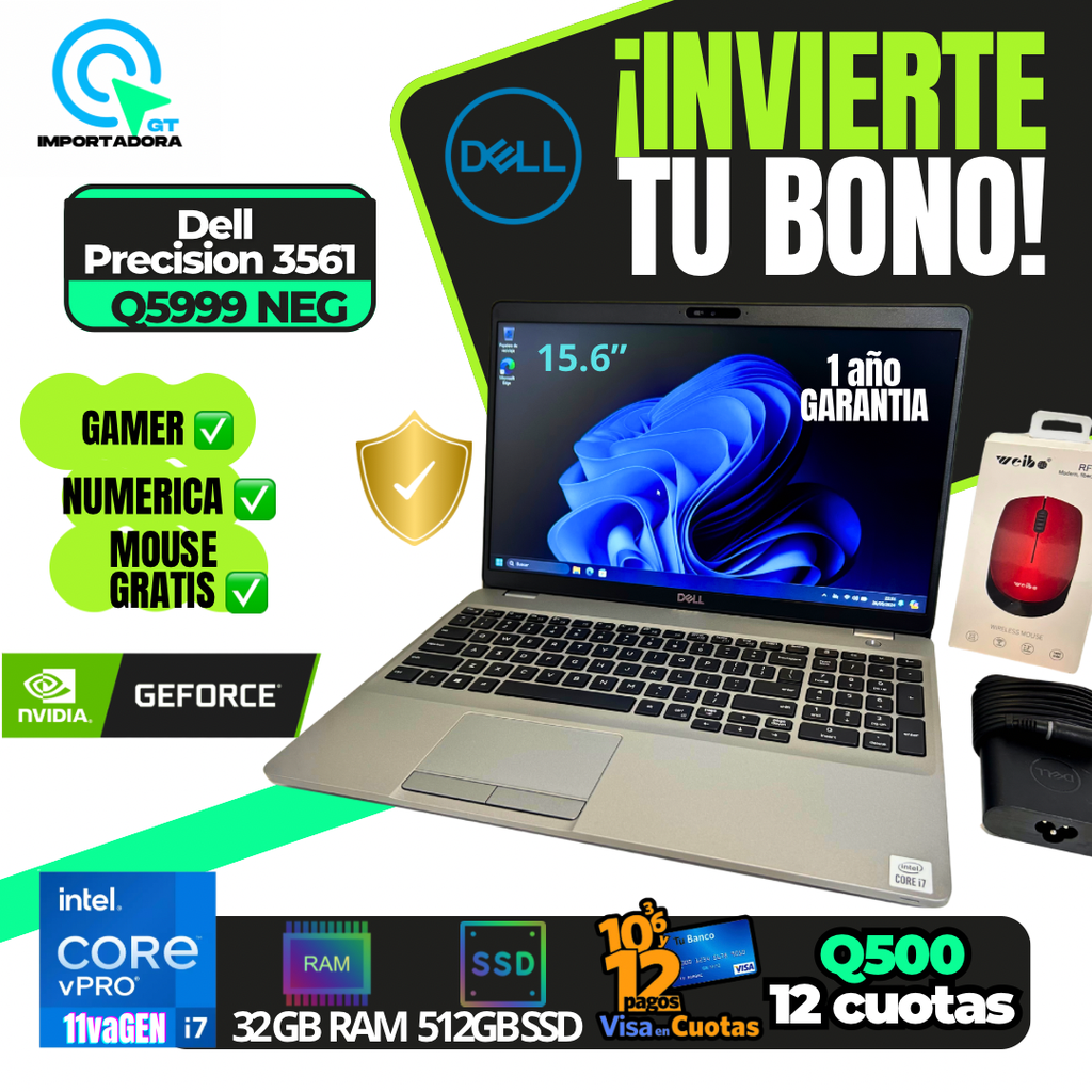 ✅Dell Precisión corei7 11VA GEN 3561 15.6" Gráficos Nvidia,32GB RAM RAM,512GB SSD 💪