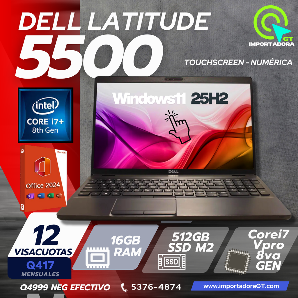 [LAP004GT] Dell Latitude 5500 corei7, Numérica TOUCH, 16GB RAM,512GB SSD M2💯 