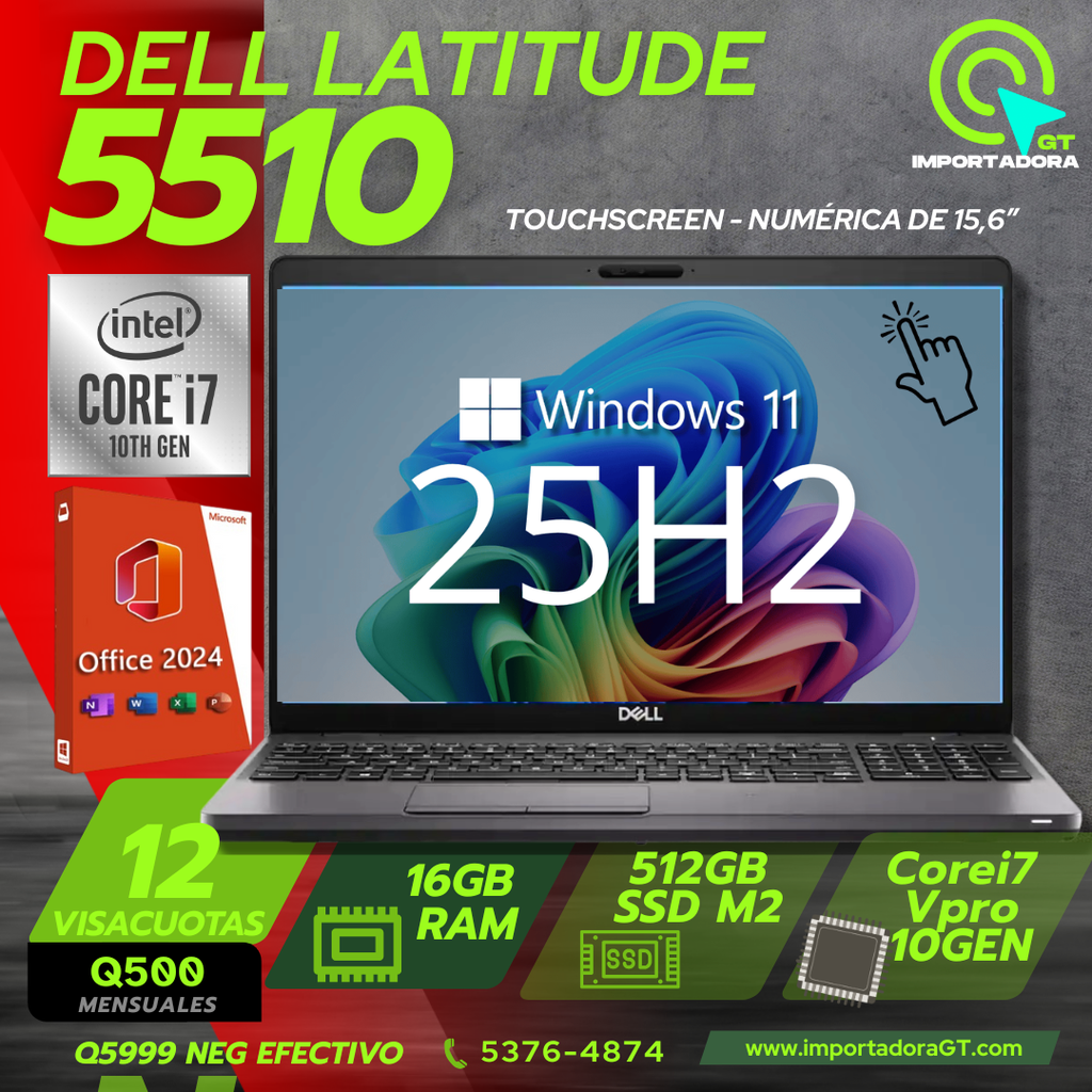 Dell Latitude 5510 corei7, Numérica TOUCH, 16GB RAM,512GB SSD M2💯