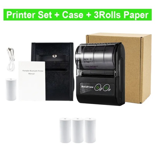 Mini impresora portátil inalámbrica de 58mm con Bluetooth con kit estuche y 3 rollos