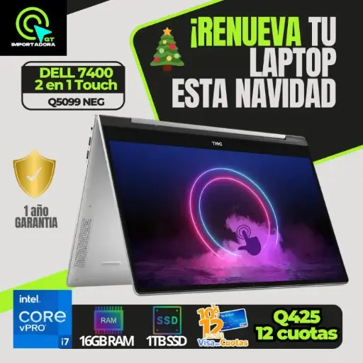 [LAP945GT] Dell Latitude 7400 corei7, Touch 2 en 1! 16GB RAM, 1TB Disco SSD W11😍
