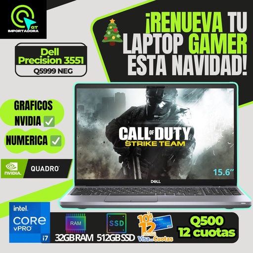 ✅Dell Precision 3551 Corei7 10ma.GEN 32GB ram, 512GB disco SSD M2, Graficos Nvidia, W11 GAMER